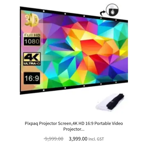 Projector pixpaq screen 100 inch foldable white screen  rent in 